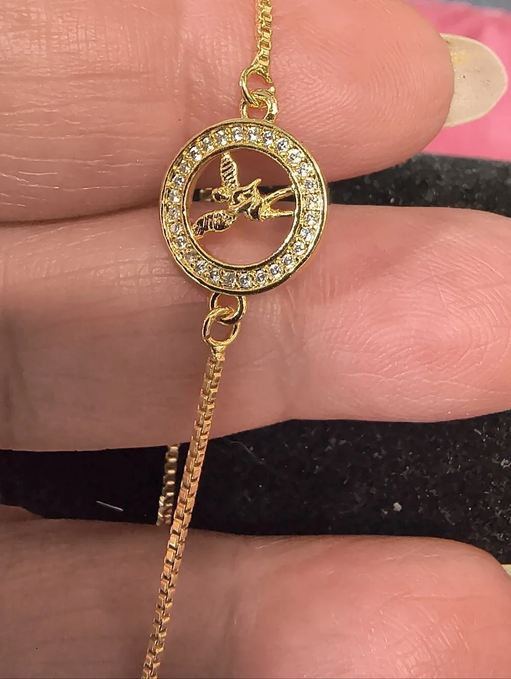 NOS 18K Gold Stainless Guardian Angel CZ Bolo Bracelet Adjustable